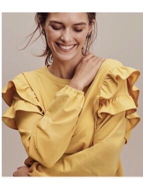 Ann Taylor Petite Ruffle Sweatshirt Yellow XSP
